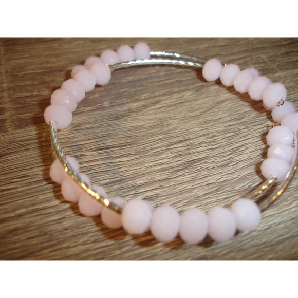 Pink crystal Czech Glass double wrap cuff bracelet - Picture 2 of 5